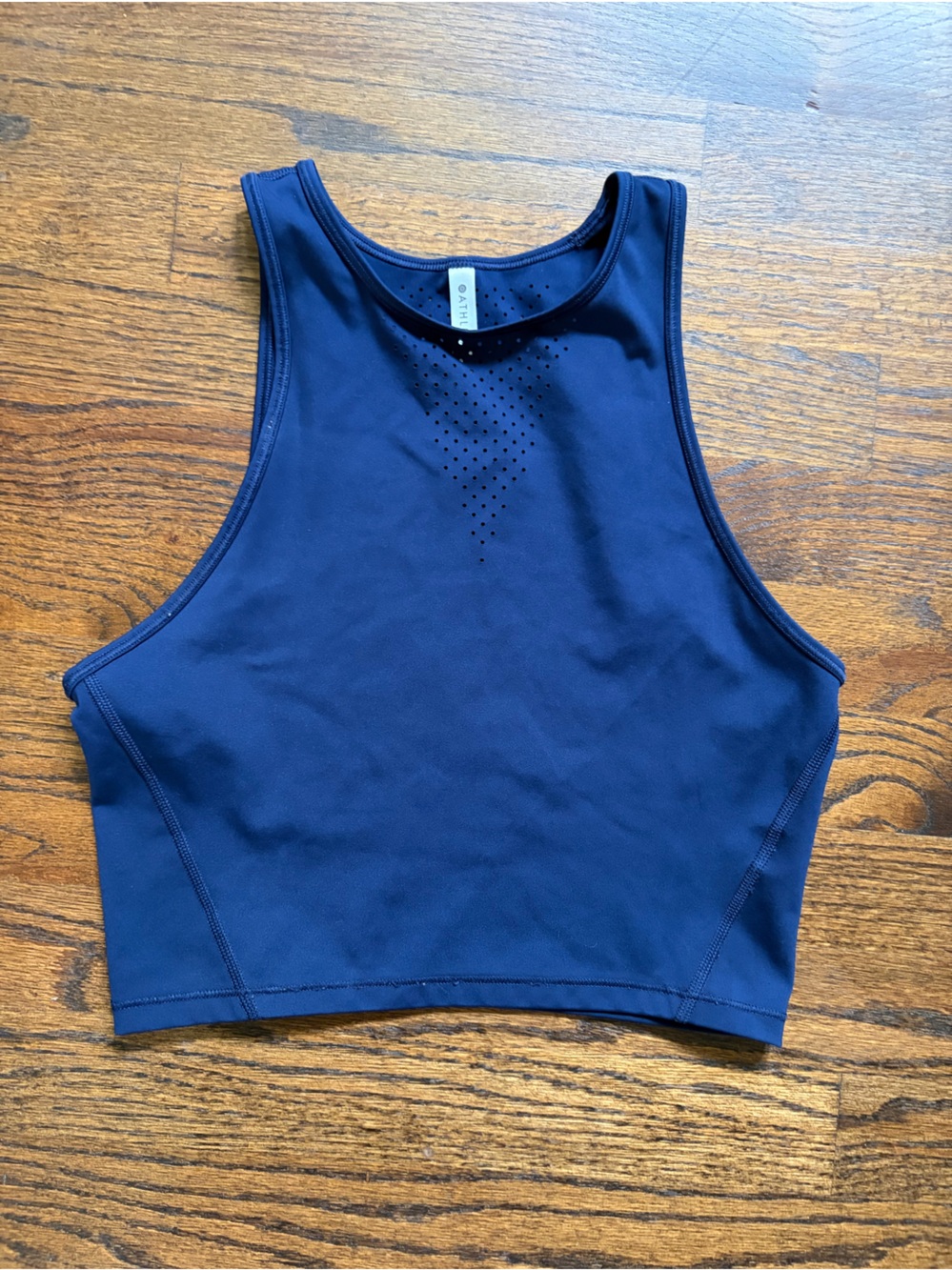 Athleta Navy Perforated High-Neck Crop Tank 
Size XXS